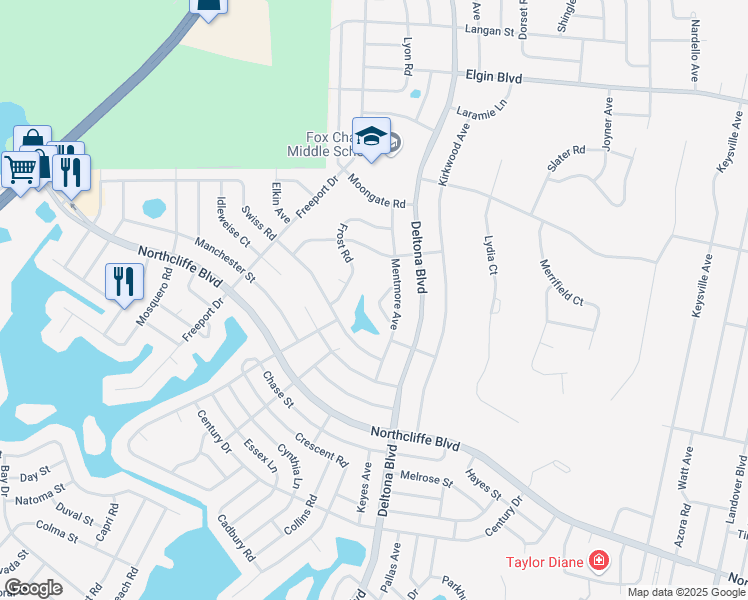 map of restaurants, bars, coffee shops, grocery stores, and more near 5171 Montford Circle in Spring Hill