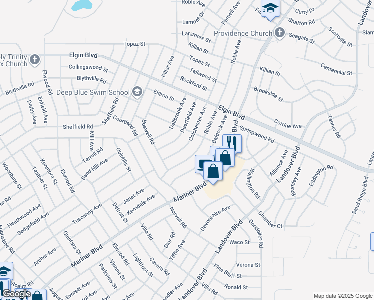 map of restaurants, bars, coffee shops, grocery stores, and more near 5166 Colchester Avenue in Spring Hill