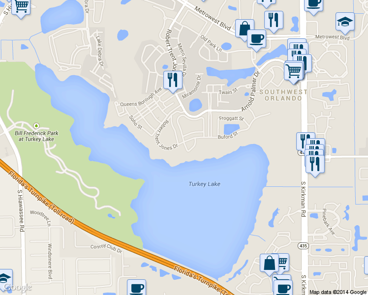 map of restaurants, bars, coffee shops, grocery stores, and more near 108 Ranelagh Drive in Orlando