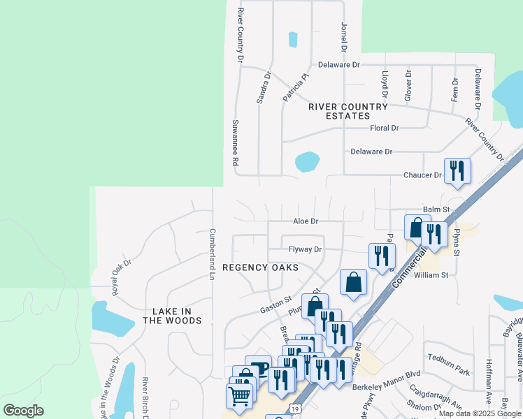 map of restaurants, bars, coffee shops, grocery stores, and more near 5075 Breakwater Boulevard in Spring Hill