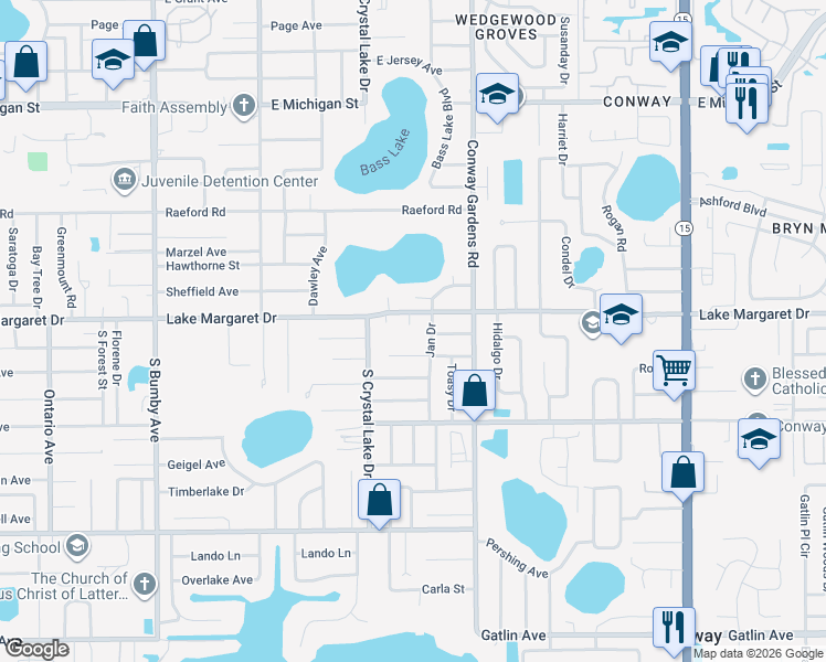 map of restaurants, bars, coffee shops, grocery stores, and more near 3125 Lake Mar Lane in Orlando
