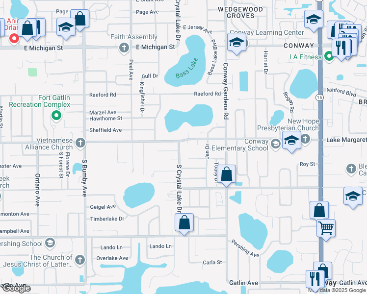 map of restaurants, bars, coffee shops, grocery stores, and more near 3119 Lake Margaret Drive in Orlando