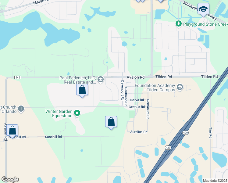 map of restaurants, bars, coffee shops, grocery stores, and more near 15333 Sandfield Loop in Winter Garden