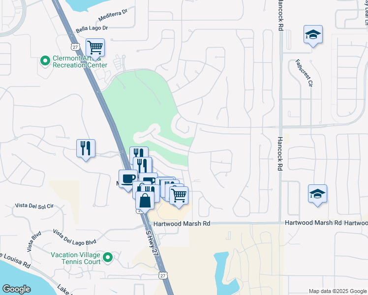 map of restaurants, bars, coffee shops, grocery stores, and more near 2136 Grafton Avenue in Clermont