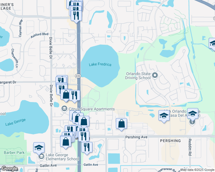 map of restaurants, bars, coffee shops, grocery stores, and more near 3809 South Semoran Boulevard in Orlando