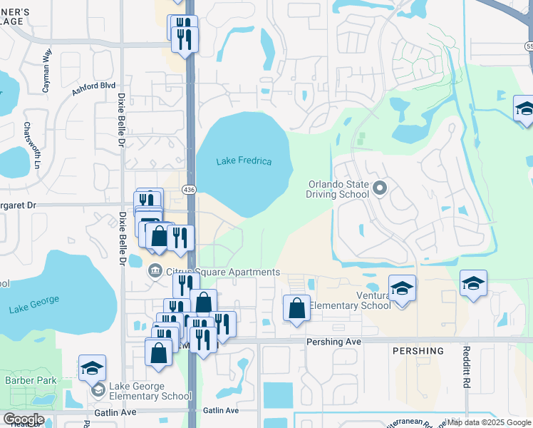 map of restaurants, bars, coffee shops, grocery stores, and more near 3809 South Semoran Boulevard in Orlando