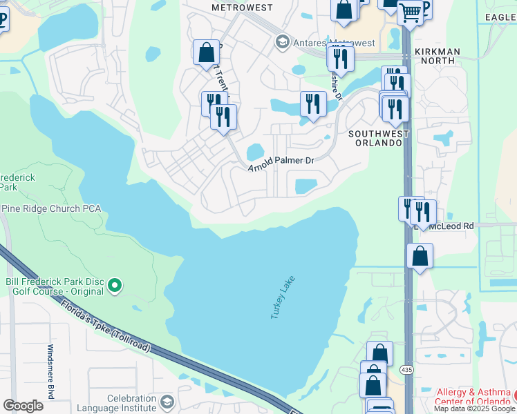 map of restaurants, bars, coffee shops, grocery stores, and more near 6302 Daysbrook Drive in Orlando