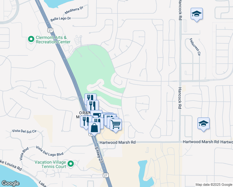 map of restaurants, bars, coffee shops, grocery stores, and more near 2136 Grafton Avenue in Clermont