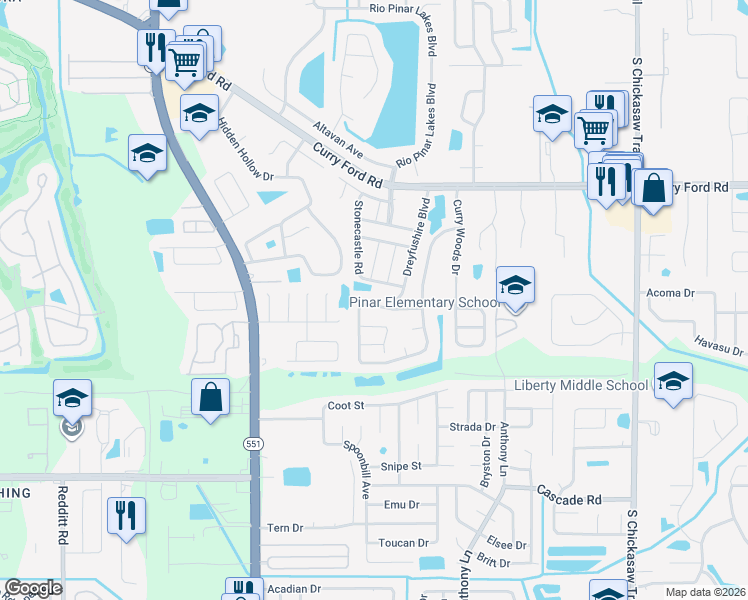 map of restaurants, bars, coffee shops, grocery stores, and more near 3220 Dreyfushire Boulevard in Orlando