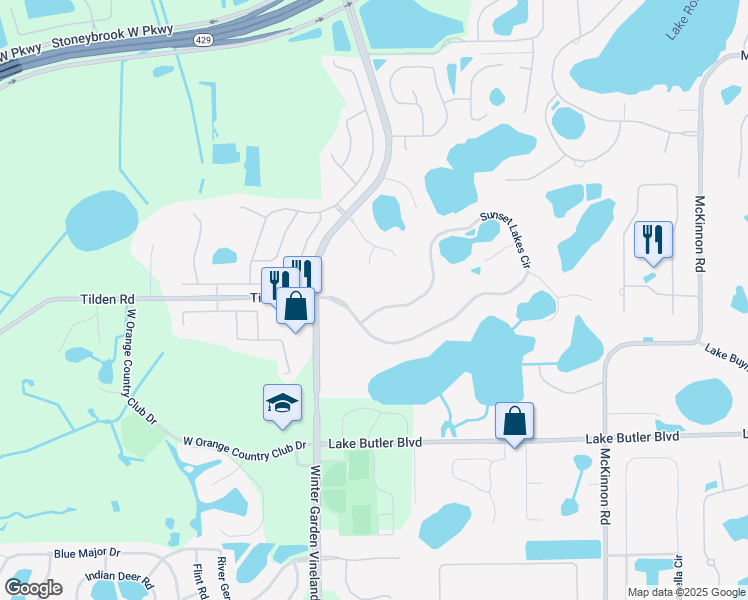 map of restaurants, bars, coffee shops, grocery stores, and more near 13374 Sunset Lakes Circle in Winter Garden