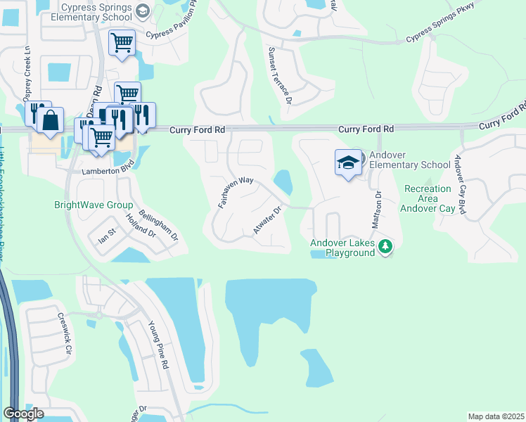 map of restaurants, bars, coffee shops, grocery stores, and more near 3121 Cambria Court in Orlando