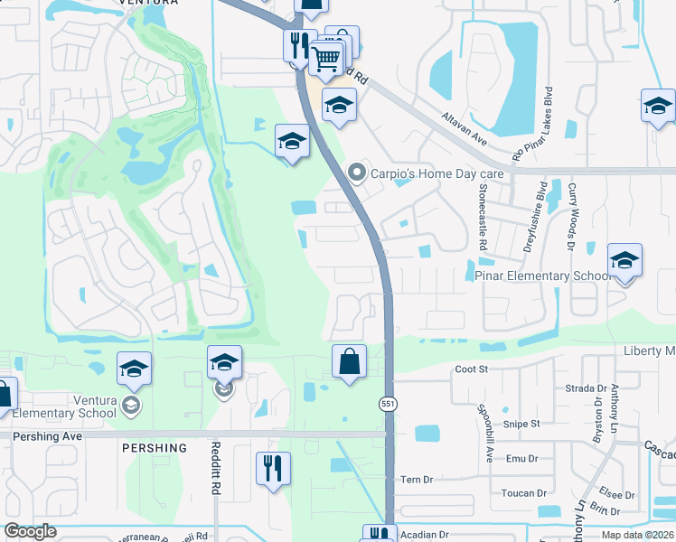 map of restaurants, bars, coffee shops, grocery stores, and more near 6905 Long Needle Court in Orlando