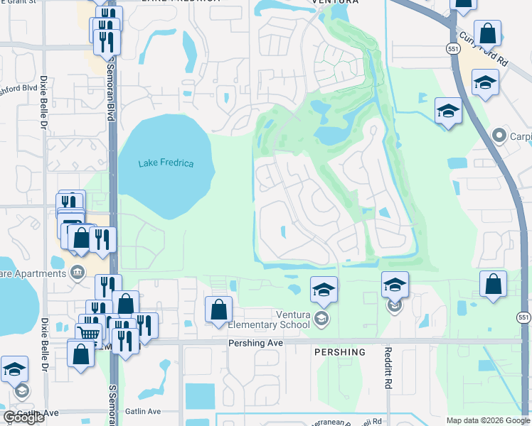 map of restaurants, bars, coffee shops, grocery stores, and more near 3681 Atrium Drive in Orlando