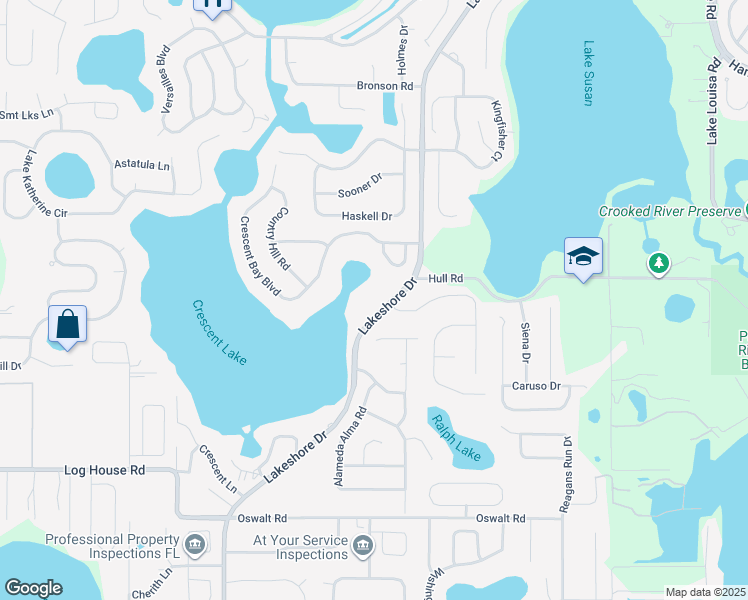 map of restaurants, bars, coffee shops, grocery stores, and more near 10919 Lakeshore Drive in Clermont