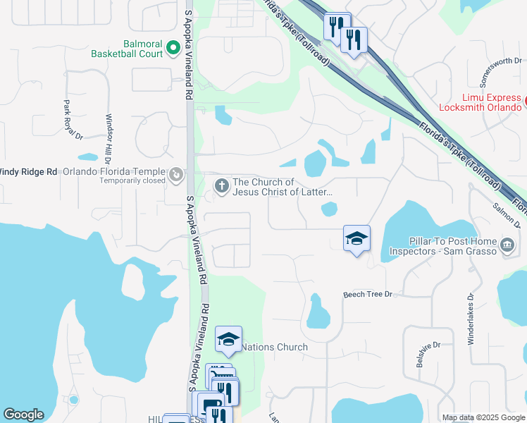 map of restaurants, bars, coffee shops, grocery stores, and more near 8030 Horse Ferry Road in Orlando