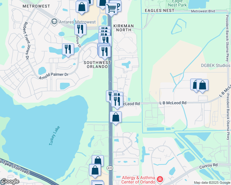 map of restaurants, bars, coffee shops, grocery stores, and more near in Orlando