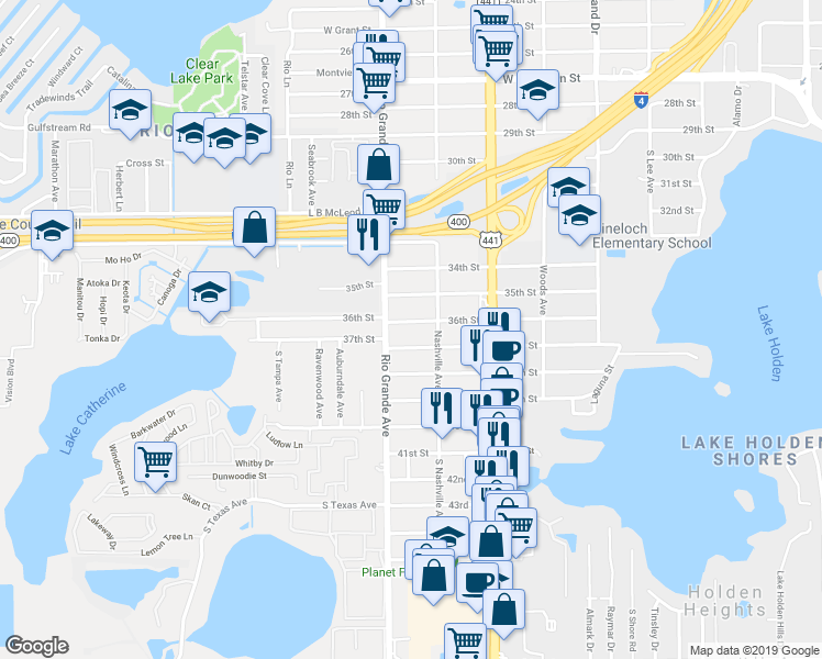 map of restaurants, bars, coffee shops, grocery stores, and more near 1416 36th Street in Orlando