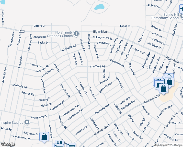 map of restaurants, bars, coffee shops, grocery stores, and more near 5189 Winterville Road in Spring Hill
