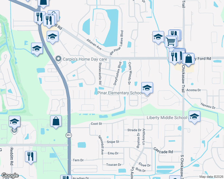 map of restaurants, bars, coffee shops, grocery stores, and more near 7940 Stonecastle Road in Orlando