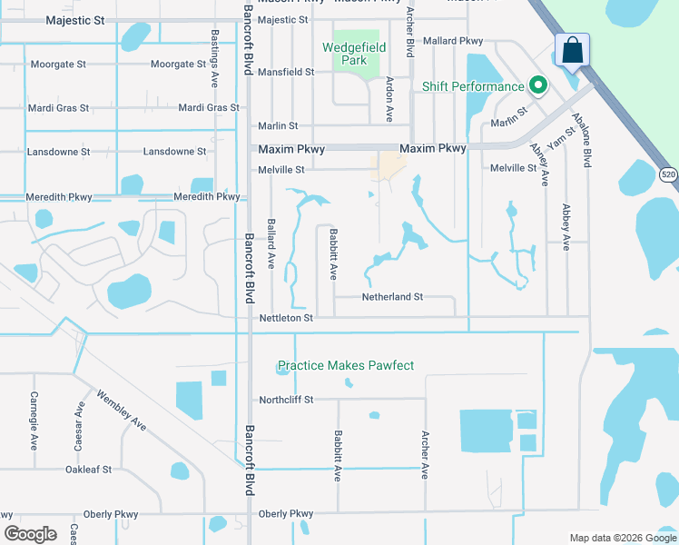 map of restaurants, bars, coffee shops, grocery stores, and more near 2636 Babbitt Avenue in Orlando