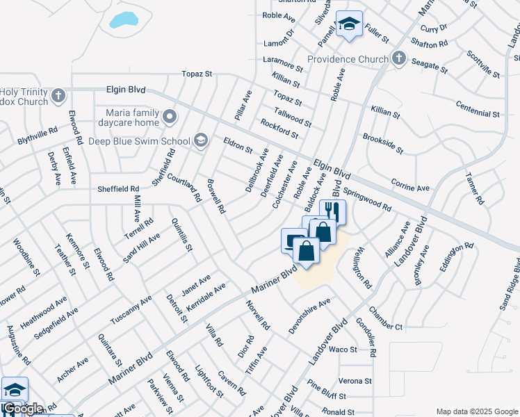 map of restaurants, bars, coffee shops, grocery stores, and more near 5230 Deerfield Avenue in Spring Hill