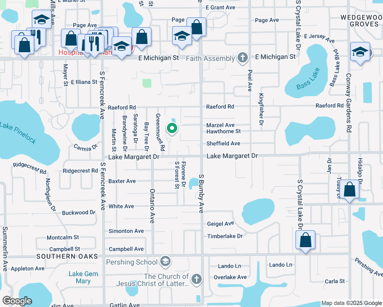map of restaurants, bars, coffee shops, grocery stores, and more near 2133 Lake Margaret Drive in Orlando