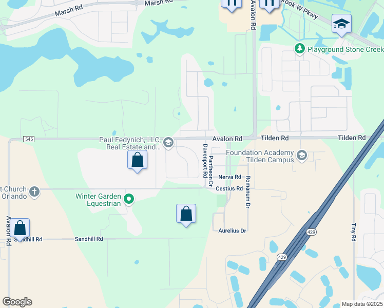 map of restaurants, bars, coffee shops, grocery stores, and more near 15333 Sandfield Loop in Winter Garden