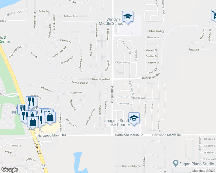 map of restaurants, bars, coffee shops, grocery stores, and more near 4075 Kingsley Street in Clermont