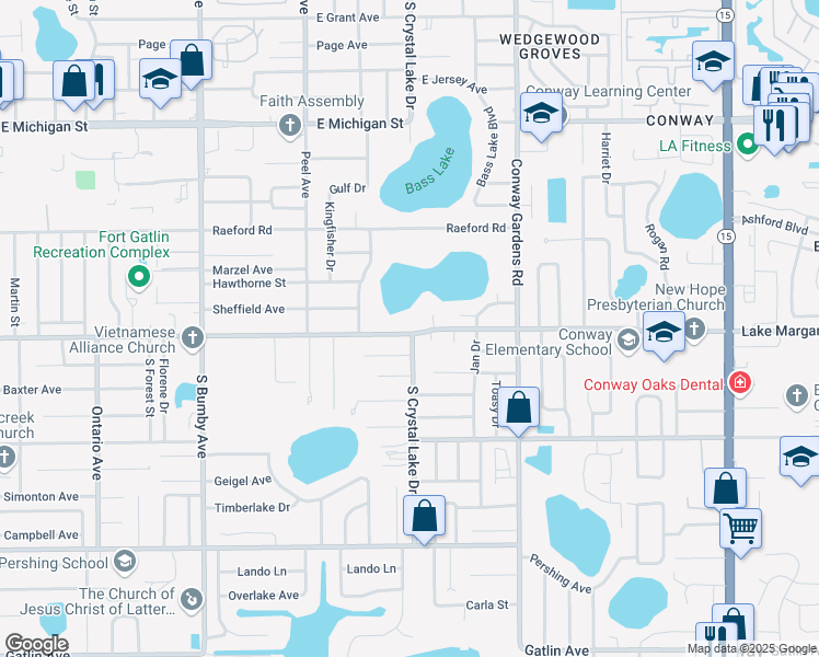 map of restaurants, bars, coffee shops, grocery stores, and more near 3119 Lake Margaret Drive in Orlando
