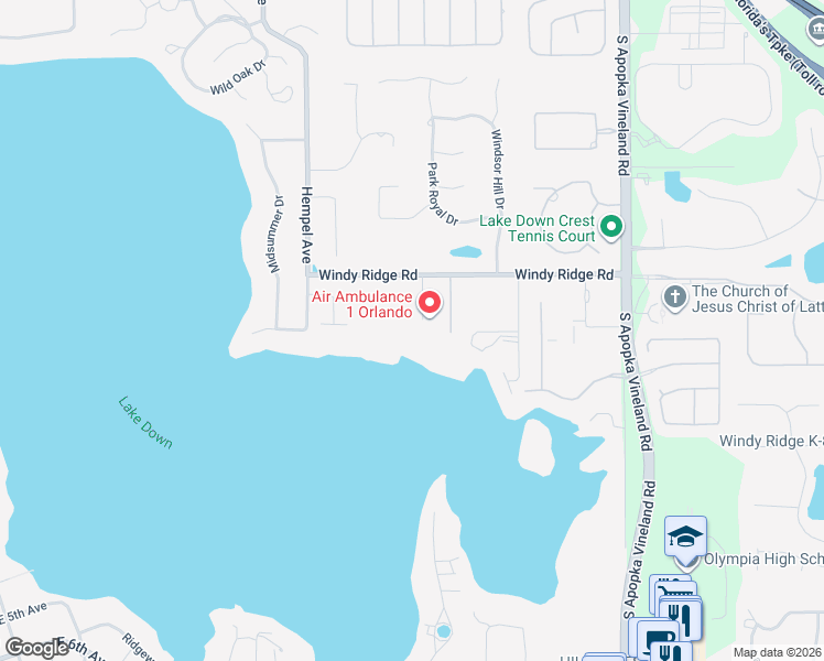 map of restaurants, bars, coffee shops, grocery stores, and more near 3050 Bird Lane in Windermere