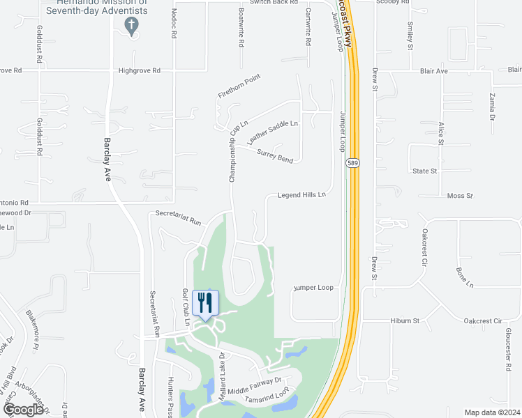 map of restaurants, bars, coffee shops, grocery stores, and more near 5275 Legend Hills Lane in Spring Hill