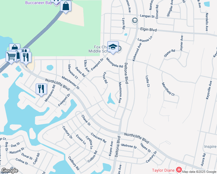 map of restaurants, bars, coffee shops, grocery stores, and more near 5264 Frost Road in Spring Hill