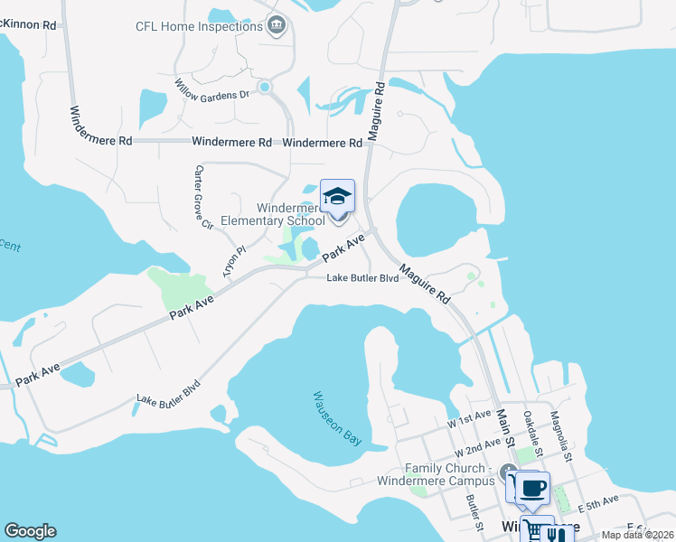 map of restaurants, bars, coffee shops, grocery stores, and more near 11137 Lake Butler Boulevard in Windermere