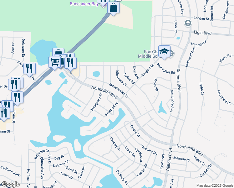map of restaurants, bars, coffee shops, grocery stores, and more near 9125 Northcliffe Boulevard in Spring Hill