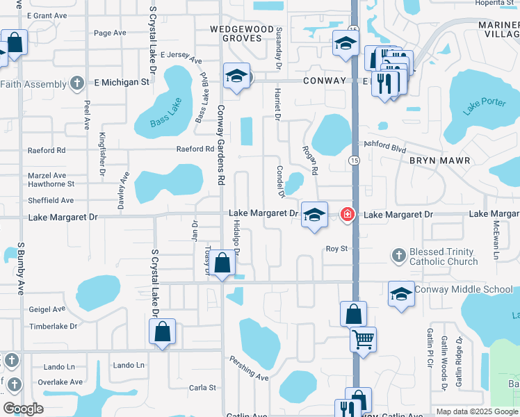 map of restaurants, bars, coffee shops, grocery stores, and more near 3730 Lake Margaret Drive in Orlando