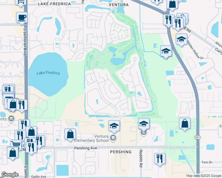 map of restaurants, bars, coffee shops, grocery stores, and more near 3601 Idle Hour Drive in Orlando