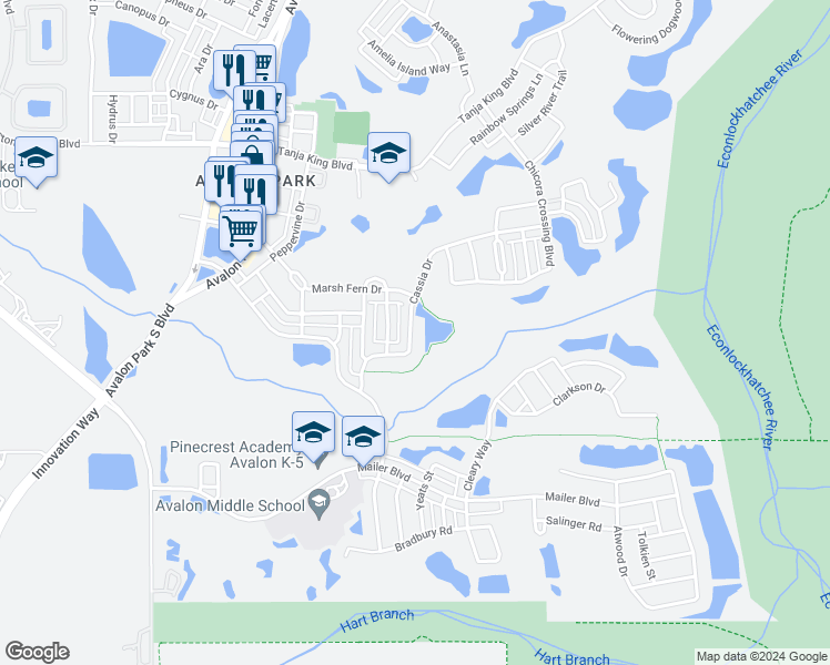 map of restaurants, bars, coffee shops, grocery stores, and more near 3837 Cassia Drive in Orlando