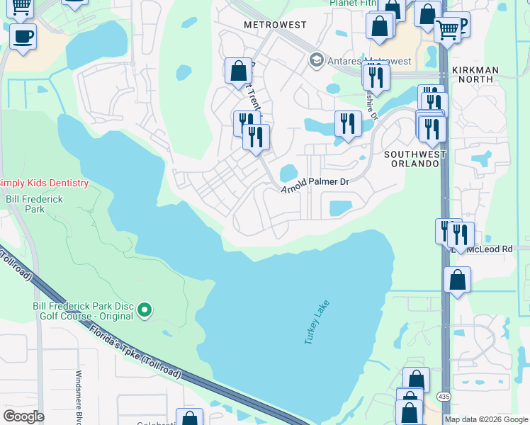 map of restaurants, bars, coffee shops, grocery stores, and more near 108 Ranelagh Drive in Orlando