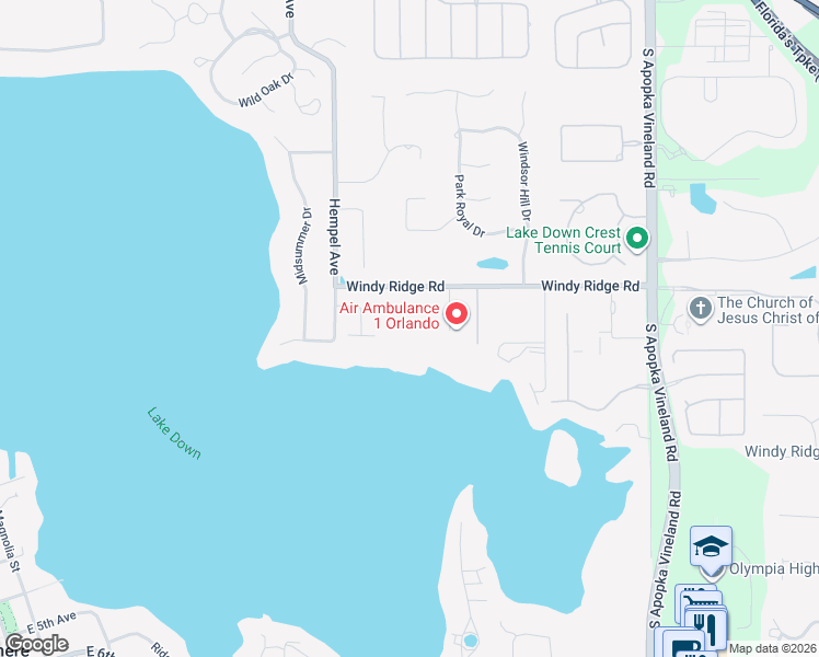 map of restaurants, bars, coffee shops, grocery stores, and more near 3050 Bird Lane in Windermere
