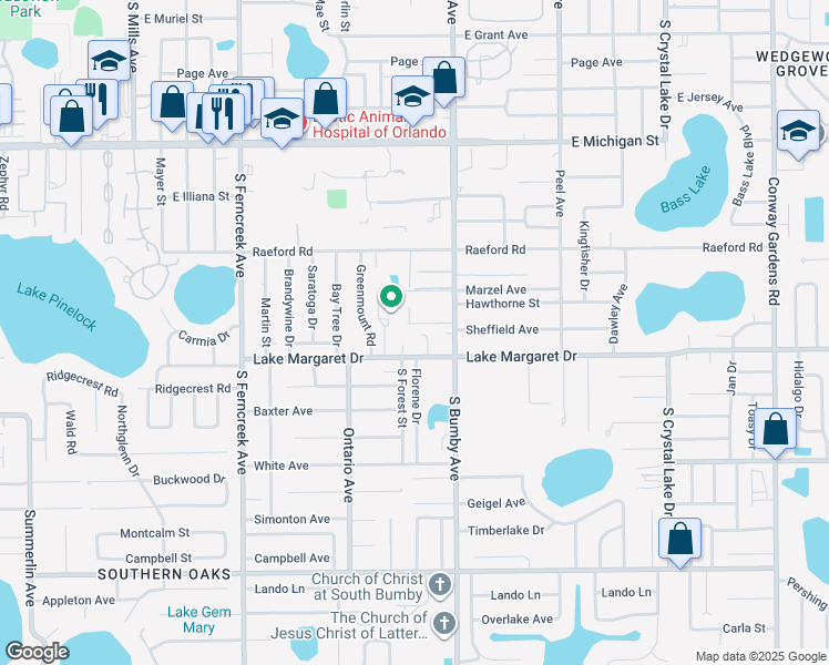 map of restaurants, bars, coffee shops, grocery stores, and more near 2133 Lake Margaret Drive in Orlando