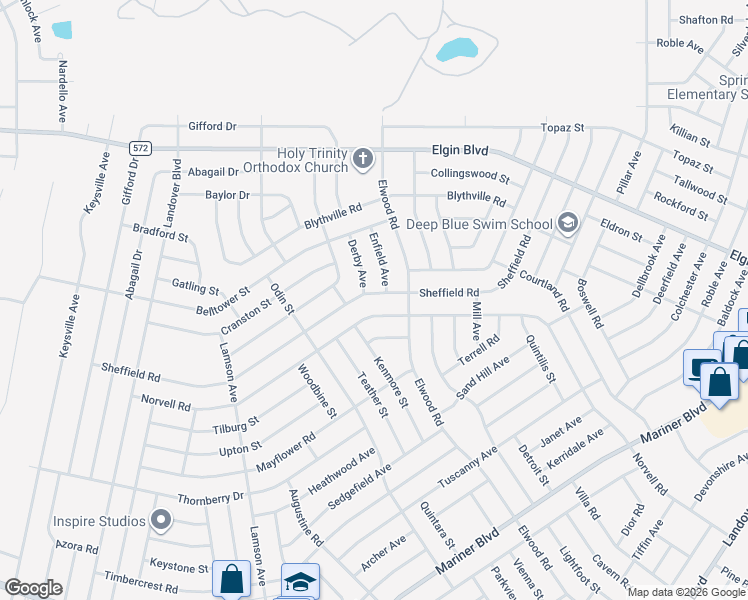 map of restaurants, bars, coffee shops, grocery stores, and more near 5219 Derby Avenue in Spring Hill