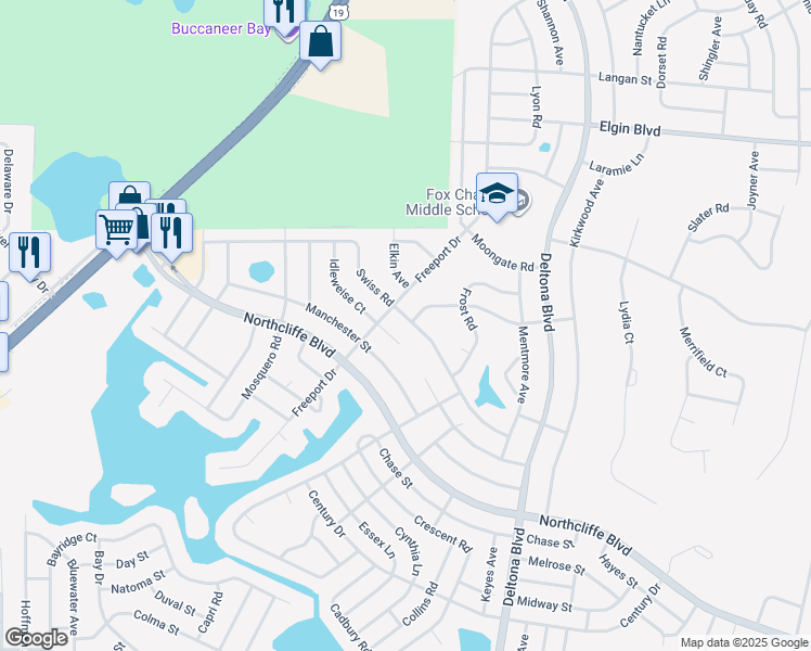 map of restaurants, bars, coffee shops, grocery stores, and more near 9288 Swiss Road in Spring Hill