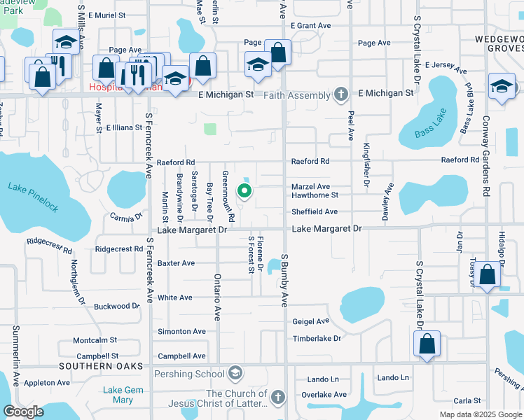 map of restaurants, bars, coffee shops, grocery stores, and more near 2326 Chera Court in Orlando