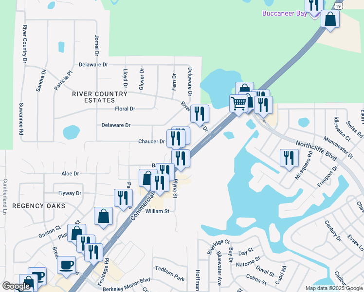 map of restaurants, bars, coffee shops, grocery stores, and more near 5327 Commercial Way in Spring Hill