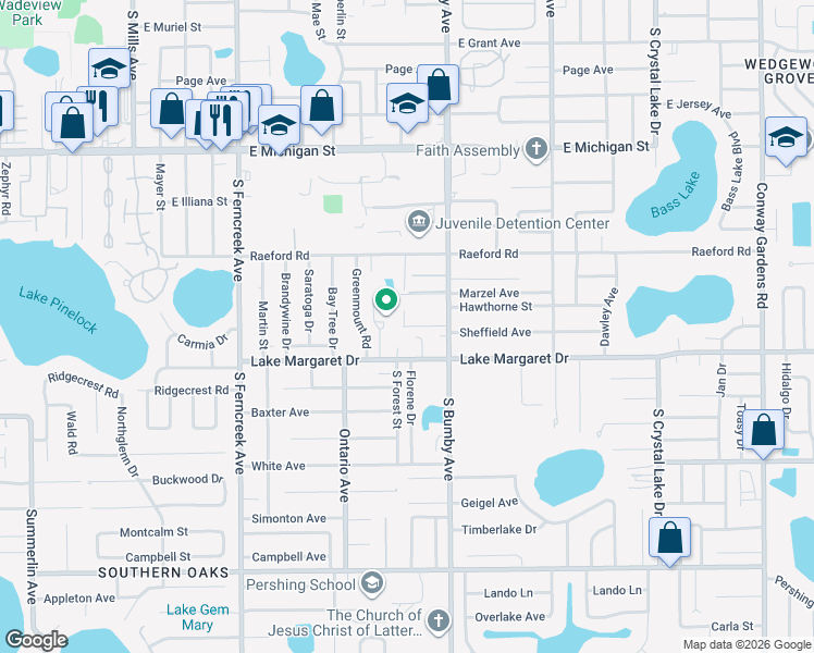 map of restaurants, bars, coffee shops, grocery stores, and more near 2389 Chera Court in Orlando