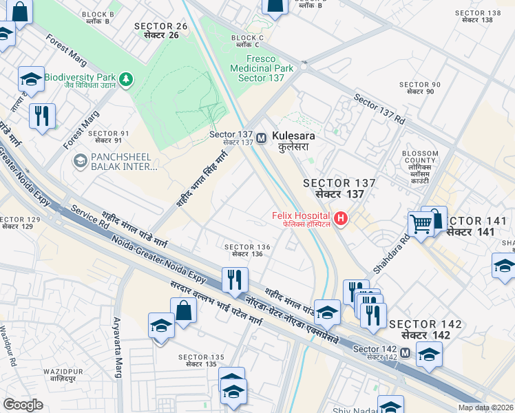 map of restaurants, bars, coffee shops, grocery stores, and more near in Noida