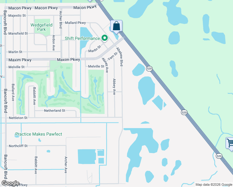 map of restaurants, bars, coffee shops, grocery stores, and more near 2658 Abalone Boulevard in Orlando