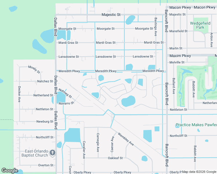 map of restaurants, bars, coffee shops, grocery stores, and more near 2721 Village Pine Terrace in Orlando