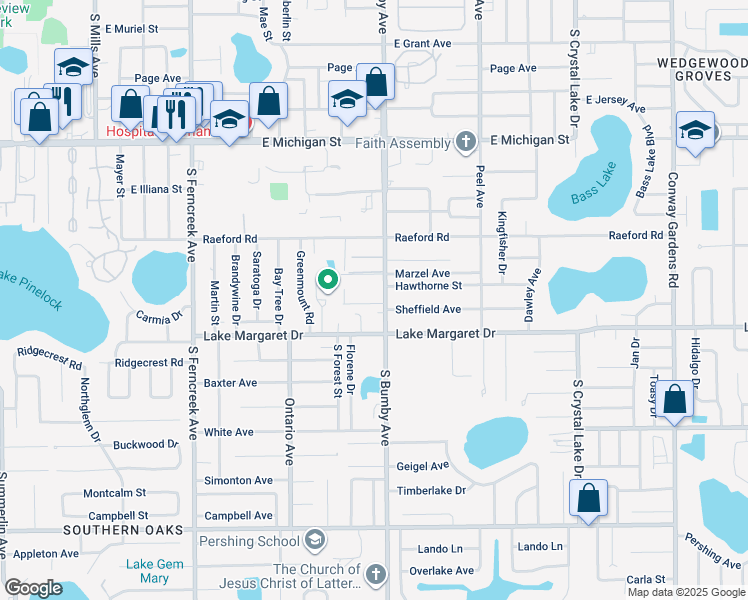 map of restaurants, bars, coffee shops, grocery stores, and more near 2339 Chera Court in Orlando