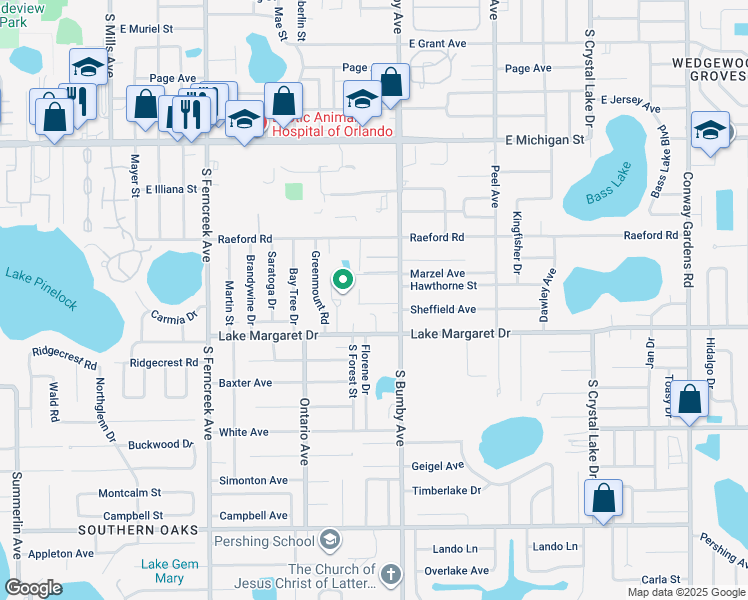 map of restaurants, bars, coffee shops, grocery stores, and more near 2389 Chera Court in Orlando